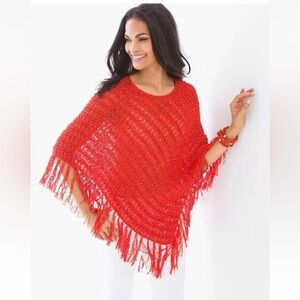 CHICO’S  Francis Fringed Triangle Poncho Sweater. New .